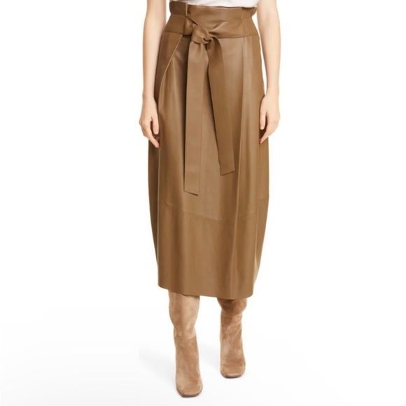 Vince lamb leather midi skirt in light green/olive NEW